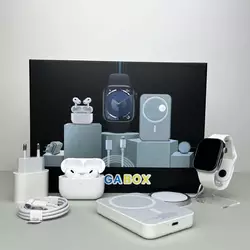 Комплект Megаbox 6в1 - Watch 9 / Air Pro 2 / Battary Pack / MagSafe / 20W Type-С / Кабель 3х / Ремінець (Білий) Комплект Megаbox 6в1 - Watch 9 / Air Pro 2 / Battary Pack / MagSafe / 20W Type-С / Кабель 3х / Ремінець (Білий)
