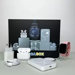Комплект Megаbox 6в1 - Watch 9 / Air Pro 2 / Battary Pack / MagSafe / 20W Type-С / Кабель 3х / Ремінець (Рожевий) Комплект Megаbox 6в1 - Watch 9 / Air Pro 2 / Battary Pack / MagSafe / 20W Type-С / Кабель 3х / Ремінець (Рожевий)
